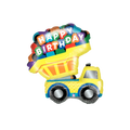 Yellow dump truck foil balloon with happy birthday text birthday theme from Parte Haus party supply store in Bethesda MD