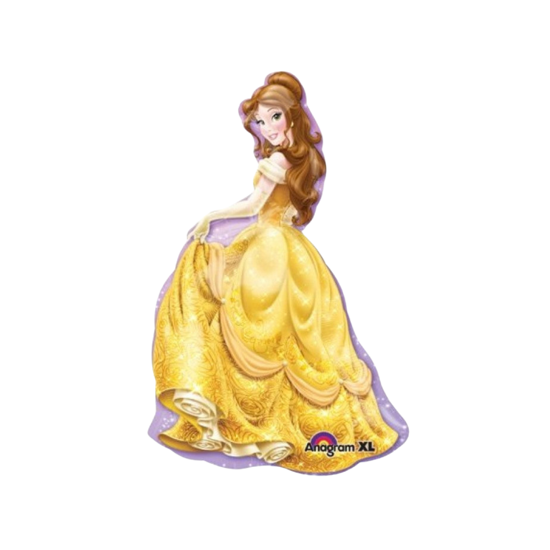 Yellow gold foil balloon shaped like Belle from Beauty and the Beast birthday theme from Parte Haus party supply store in Bethesda MD.