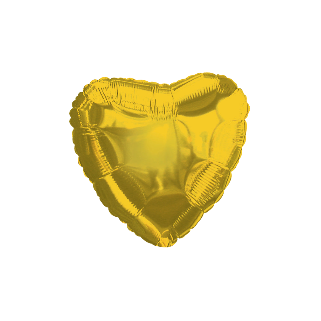 Yellow gold 18in heart foil balloon with shiny finish for wedding or birthday parties – from Parte Haus party supply store in Bethesda, Maryland.