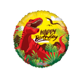 Yellow red dinosaur foil balloon with happy birthday jungle design birthday from Parte Haus party supply store in Bethesda MD