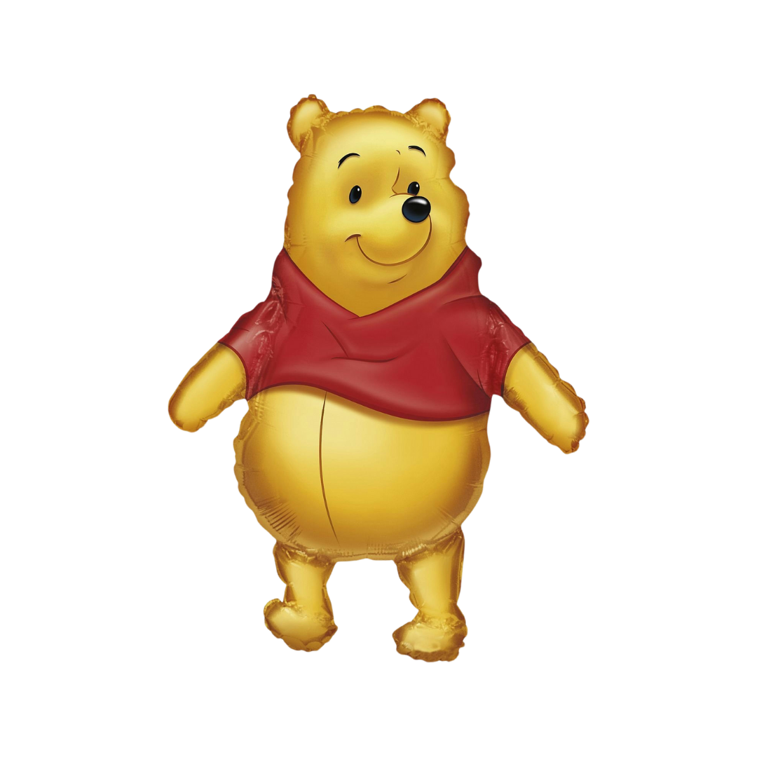 38in yellow and red Winnie the Pooh foil balloon for birthday parties, available at Parte Haus in Bethesda, Maryland.