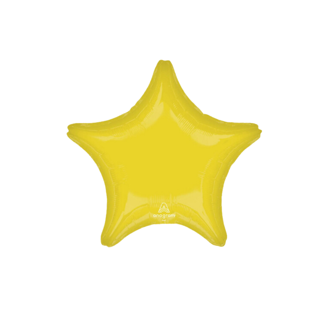 Yellow star foil balloon shiny birthday decor from Parte Haus party supply store in Bethesda MD