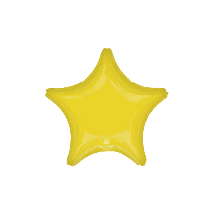 Yellow 18in star foil balloon for party décor – from Parte Haus party supply store in Bethesda, Maryland.